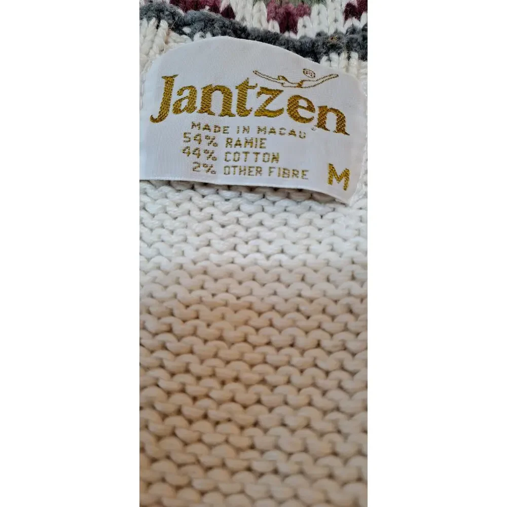 Attractive White Knit Vest with Beautiful Floral Touches by Jantzen